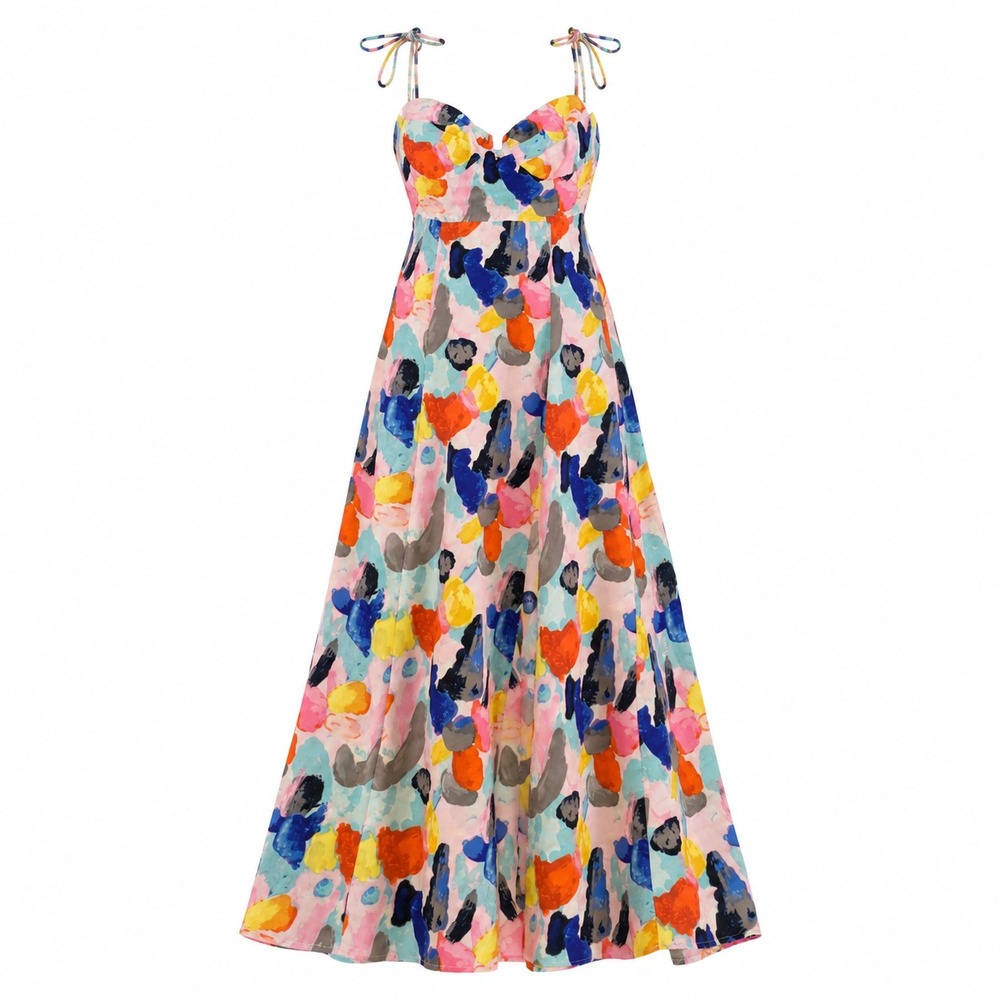 Buddy Love Maxi Dress Womens Small Pink Multi Abstract Brushstroke Tie Strap
